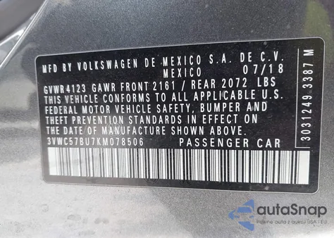 2019 Volkswagen Jetta 1.4T R-Line/1.4T S/1.4T Se z USA, uszkodzony, nr VIN 3VWC57BU7KM078506